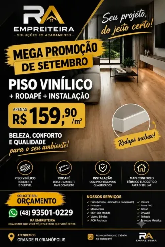 Piso Vinílico + Rodapé + Instalação por R$ 159,90/m²