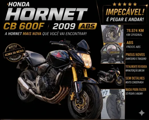 Honda Hornet CB 600F ABS 2009 Impecável - Revisada / Pneus Novos