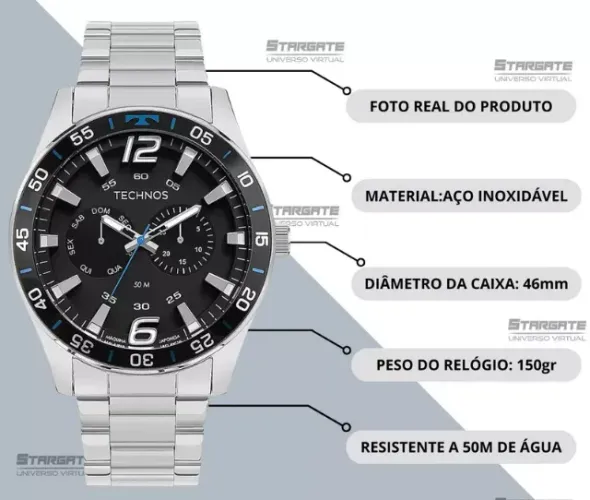 Relógio Technos Masculino Racer Prata - 6p25bw1p 