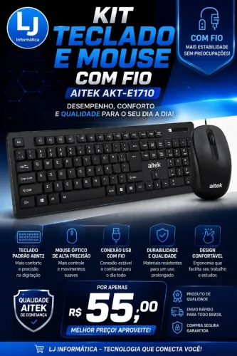 KIT TECLADO + MOUSE COM FIO NOVO 