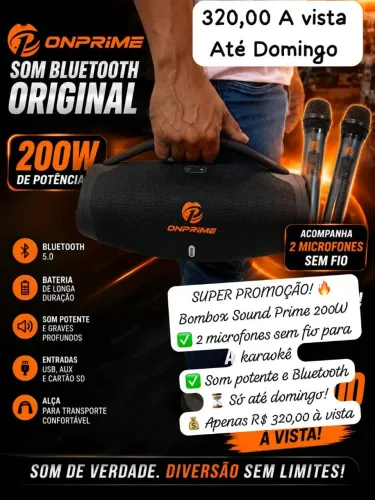 SOM BLUETOOTH PORTÁTIL BOOMBOX ONPRIME 200W