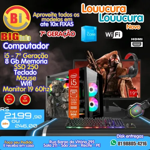 Computador Completo I5 7a Geração 8gb DDR4 240gb Com Monitor 19 - Em ate 10x Fixas