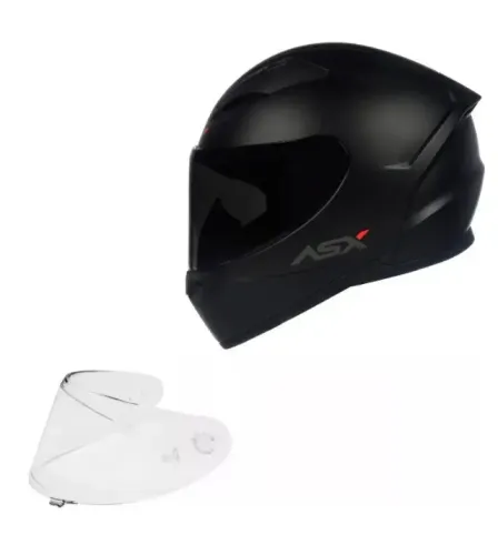 Capacete Integral ASX City Preto Fosco c/ viseira transparente.
