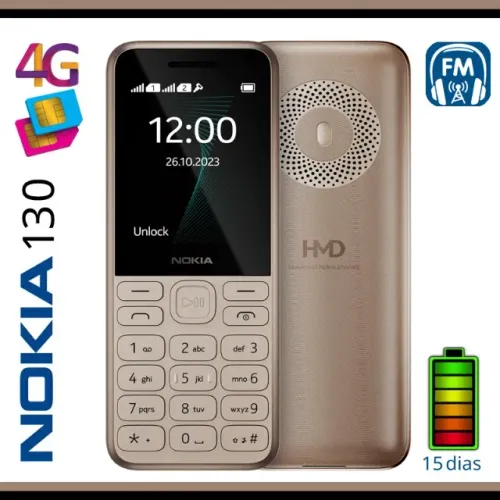 Celular Nokia 130 2.4" Dual 4G, Viva Voz, Rádio FM, Som 2W, Laterna, MP3, Novo, Garantia