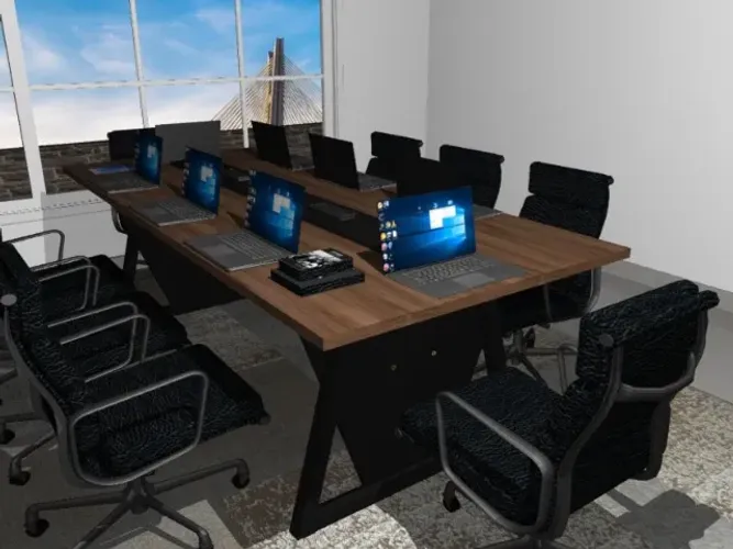 Mesa de Reunião Trapeze Black Copenhagen 8 Tomadas. L240cm x P120cm x A76cm