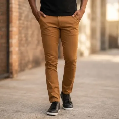 Calça Sarja Masculina Chino Slim Fit Caramelo / Camel - Conforto, Estilo Urbano e Elegânci