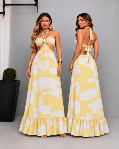 Kit 3 vestidos longos estampados crepe seda tamanho único até 42
