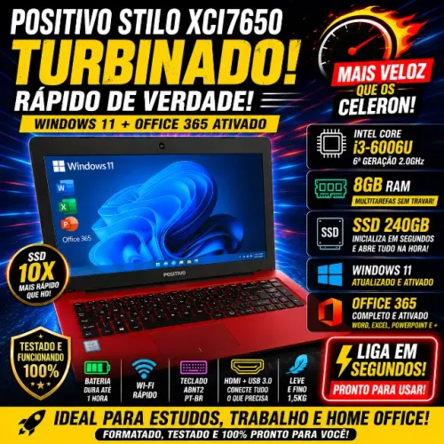 Notebook com i3 6ª Geração - 8GB RAM - SSD 240GB - Windows 11 + Office 365