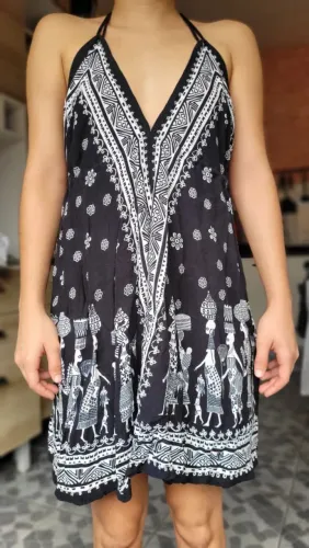 Vestido curto estampado com costas abertas, tamanho Único