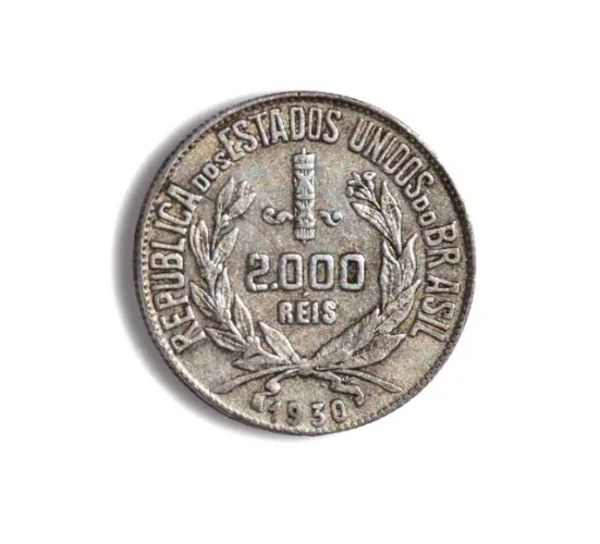Moeda de 2000 Réis Brasileiros - SOB. 50% Prata. Ano 1930. Veja descrição