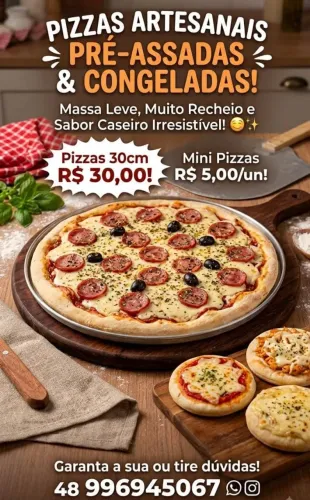 Pizzas artesanais pré assadas e congeladas