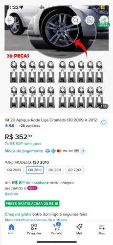 Aplique cromado roda i30