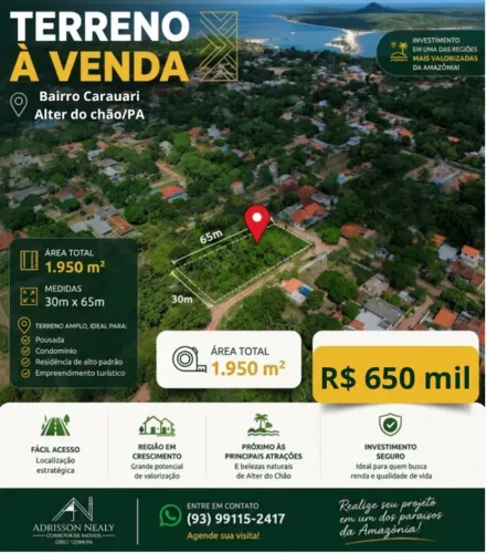 Terreno 1.950m² à Venda em Alter do Chão próximo ao Belo Alter!