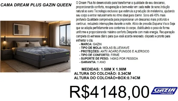 Cama box c/ colchão dream plus gazin queen - entrega grátis!