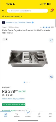 Calha Gourmet Úmida Escorredor Inox Tubrax 