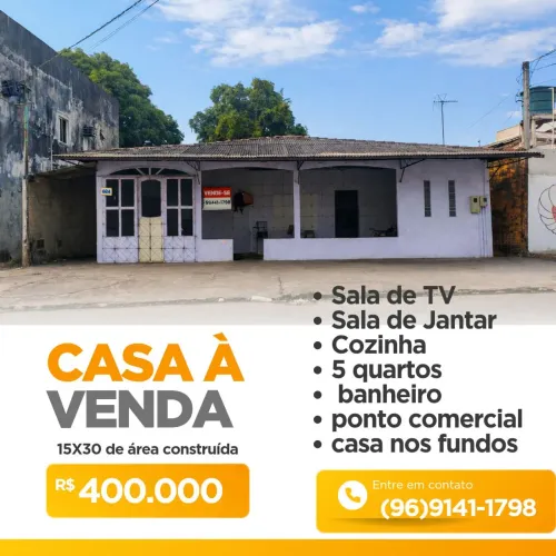 Vende-se uma casa na zona norte de Macapá, bairro Pacoval 