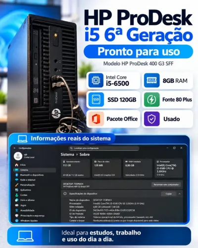 HP PRODESK I5 6ª - 8GB DDR4 - SSD120GB WIN11 + OFFICE INCLUSO E FONTE 80PLUS