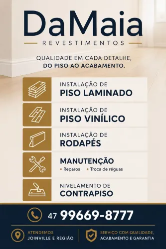 Piso laminado, vinílico e rodapés.