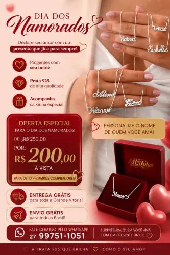 Cordão de Prata Feminino Nomes Personalizado