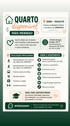 QUARTO PARA ATÉ DUAS MENINAS NO DERBY