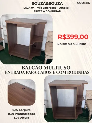 Balcão Multiuso <br>Entrada para Cabos e Rodinhas