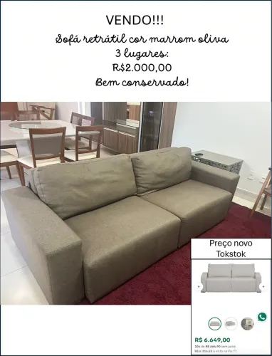 Sofá 3 lugares retrátil