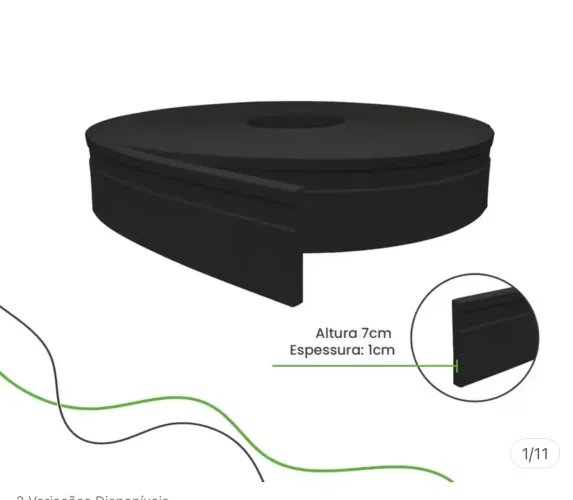 Roda pé de Eva flexível preto auto colante 7cm x1cm rp16p 2,5 m