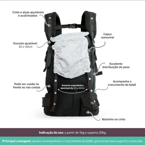 MOCHILA EVOLUTIVA CHICACHILA PRETA (sling)