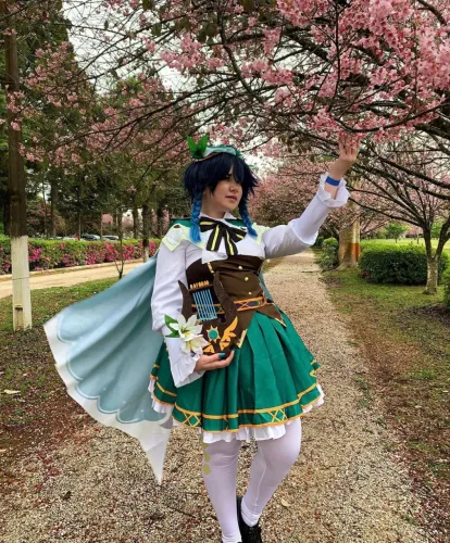 COSPLAY VENTI com saia, Jogo Genshin Impact, peruca e roupa