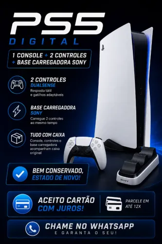 PS5 Digital + 2 Controles + Base de carregar Sony