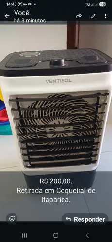 CLIMATIZADOR DE AR EVAPORATIVO VENTISOL 8 LITROS ? CLIN 8L