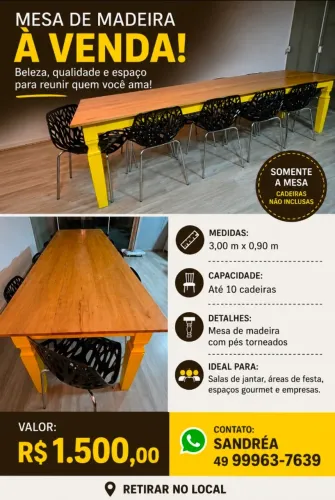 MESA DE MADEIRA 10 LUGARES