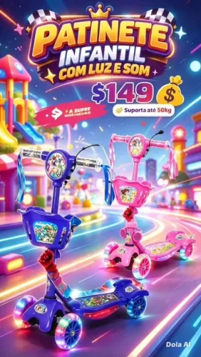 Patinete infantil com luz e som