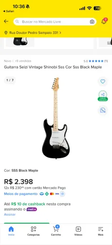 Guitarra Seizi Vintage Shinobi Sss Cor Sss Black Maple COM BAG