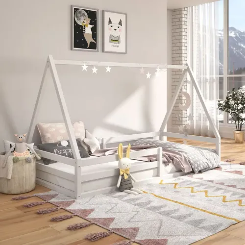 Cama Montessori Branca Madeira Maciça