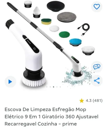 ?Escova de Limpeza Elétrica 9 em 1 - Mop Giratório 360° Ajustável e Recarregável