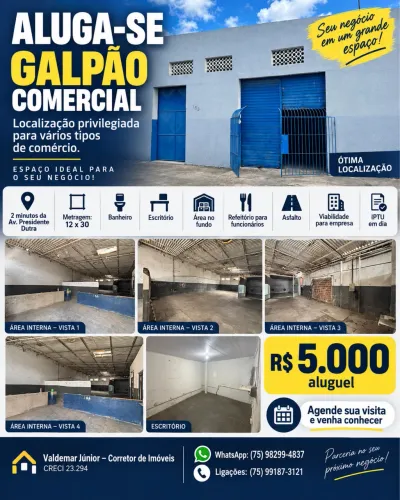 Galpão Comercial 12x30 a 2 Min da Av. Presidente Dutra - R$ 5.000