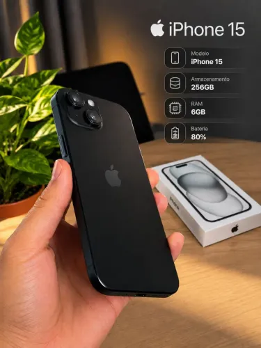 iPhone 15 Preto Seminovo em Excelente Estado!<br>