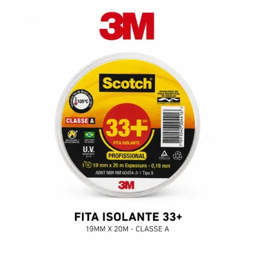 Fita Isolante 3M Scotch 33+ Profissional 19mm x 20m Classe A Preta