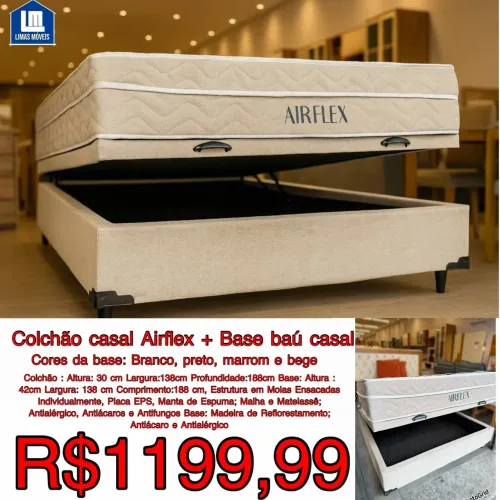 Colchão casal airflex molas ensacadas D33+ base baú casal- PAGA NA ENTREGA. 