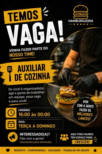 Vaga de emprego auxiliar de cozinha hamburgueria