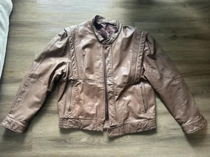 jaqueta bomber vintage, marrom, couro legitimo macio, veste g (p/m oversized