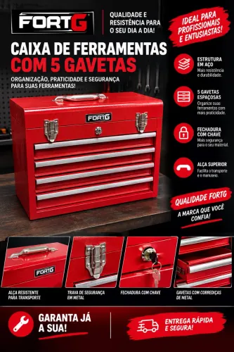?CAIXA DE FERRAMENTAS FORTG ? 5 GAVETAS