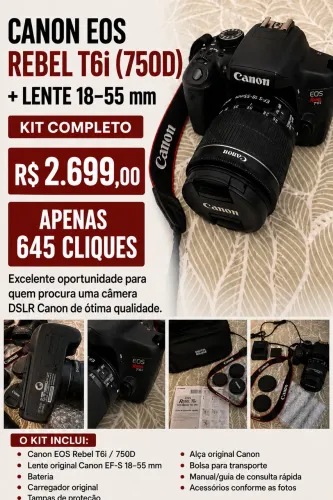 CÂMERA CANON T6i - APENAS 645 CLICKS!!!
