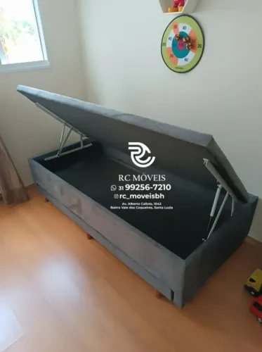 Cama box completa Baú Para solteiro com Cama completa Auxiliar 88x1,88 D33  Baú Blindado