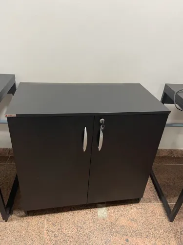 Armário baixo de escritório com duas portas com chave e divisão interna