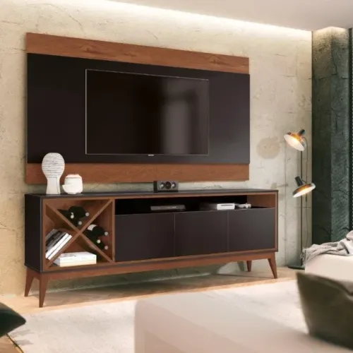 Rack + Painel Merlin Retrô Com Adega Para TV Até 58'' ! Frete + Montagem Grátis