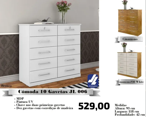 Cômoda 10 Gavetas JL 006 - Branco ENTREGA HOJE !!! 