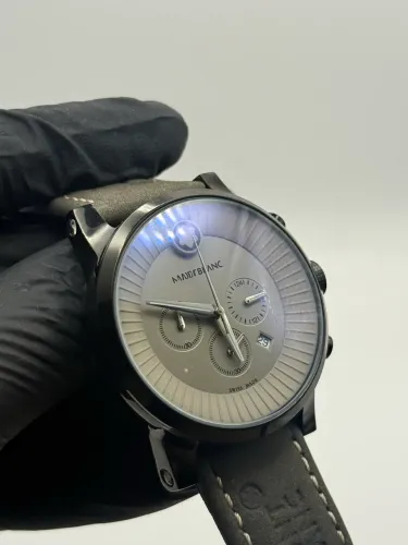 Relógio Montblanc Pulseira Couro Preto - Cronógrafo Funcional + Caixa Simples