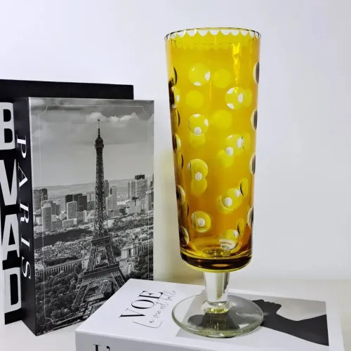 Vaso Decorativo antigo luxo Tcheco arte Mil Olhos em amarelo lindissimo elegante raro
